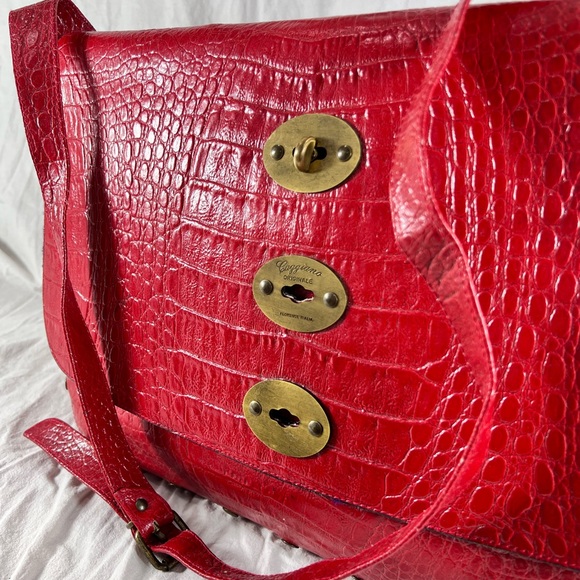 Caggiano Vintage Red Leather Briefcase Messenger Bag - Picture 11 of 14